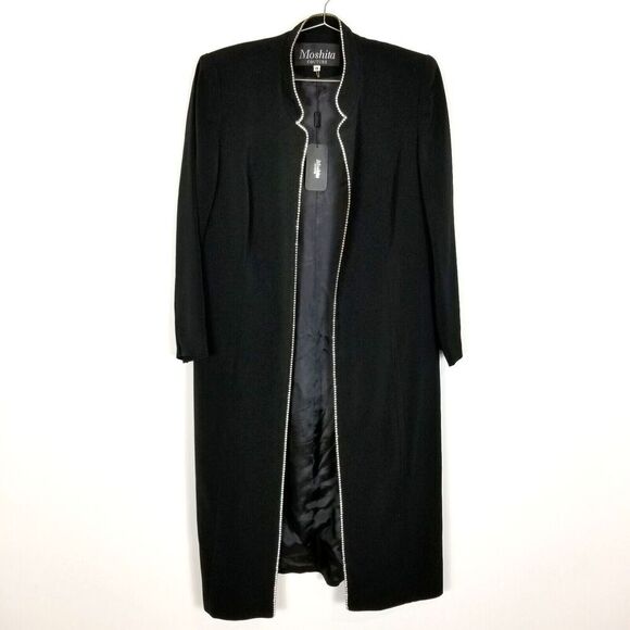 Moshita Couture Women Embellished Long Jacket Sz 12 Black Open Front Event Party - Picture 1 of 9